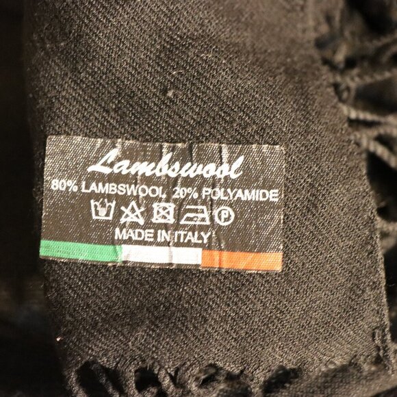 Lambswool Black scarf with 2" fringe on edges, Made in Italy,  80% lampswool - Picture 2 of 5